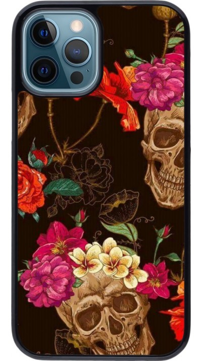 Coque iPhone 12 / 12 Pro - Skulls and flowers