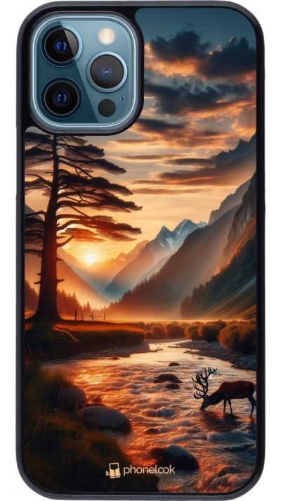 Coque iPhone 12 / 12 Pro - Valley Sunset Deer Tree