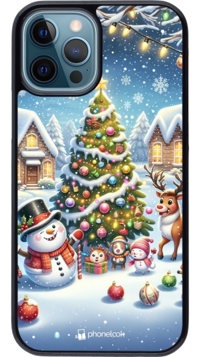 Coque iPhone 12 / 12 Pro - Noël 2023 bonhomme de neige et sapin