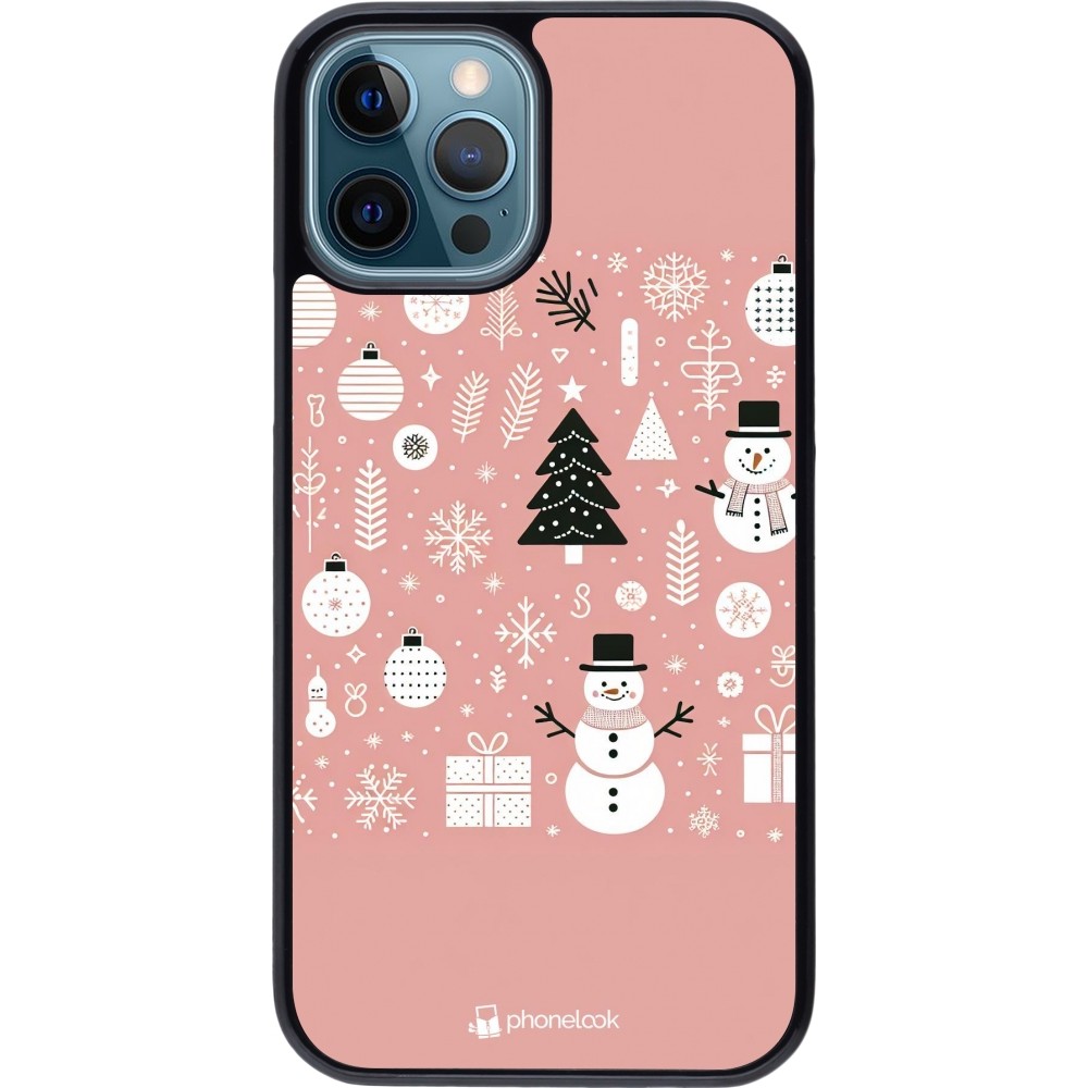 Coque iPhone 12 / 12 Pro - Noël 2024 Rose Snowman Christmas