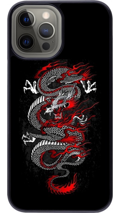 Coque iPhone 12 Pro Max - Japanese style Dragon Tattoo Red Black