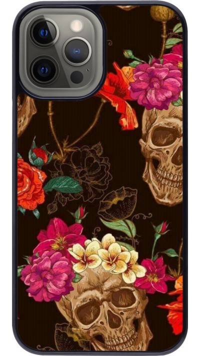 Coque iPhone 12 Pro Max - Skulls and flowers