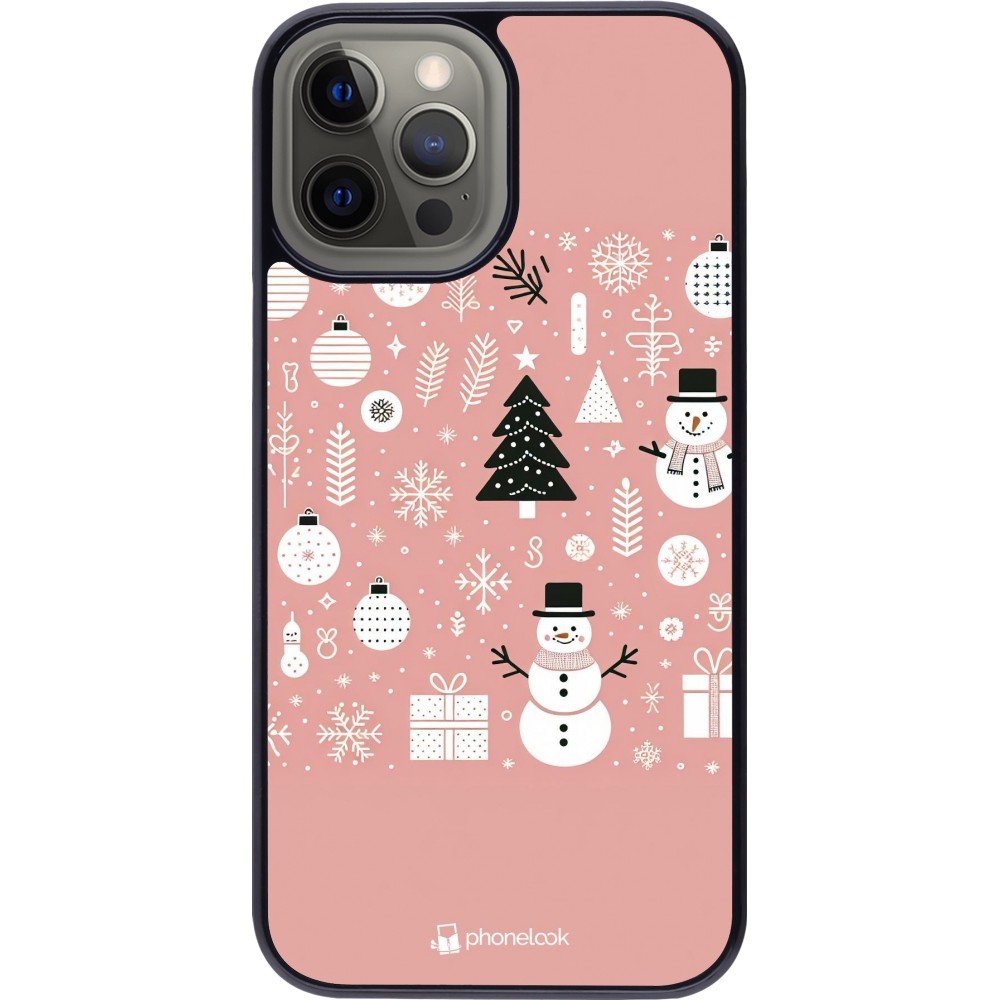 Coque iPhone 12 Pro Max - Noël 2024 Rose Snowman Christmas