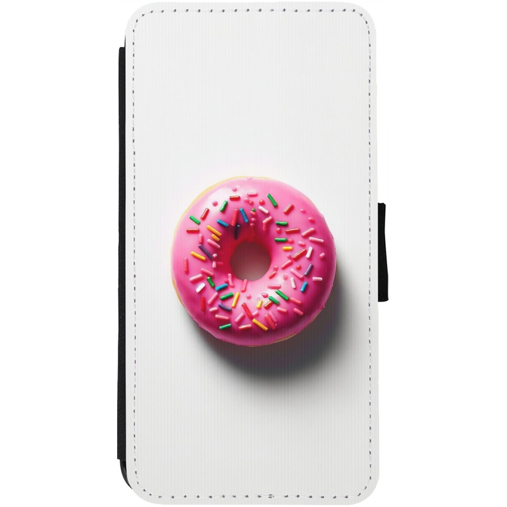 Coque iPhone 12 Pro Max - Wallet noir Weißer Hintergrund, pinker Donut