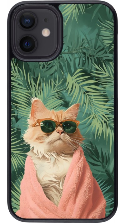 Coque iPhone 12 mini - Cat Summer Palms