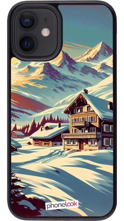 Coque iPhone 12 mini - Chalet montagne enneigée