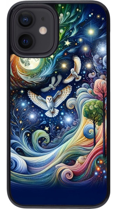 Coque iPhone 12 mini - hibou volant floral