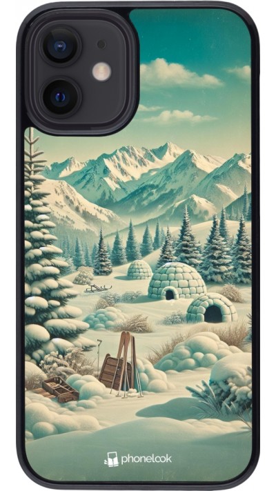 Coque iPhone 12 mini - Vintage Snowy Mountain Igloo