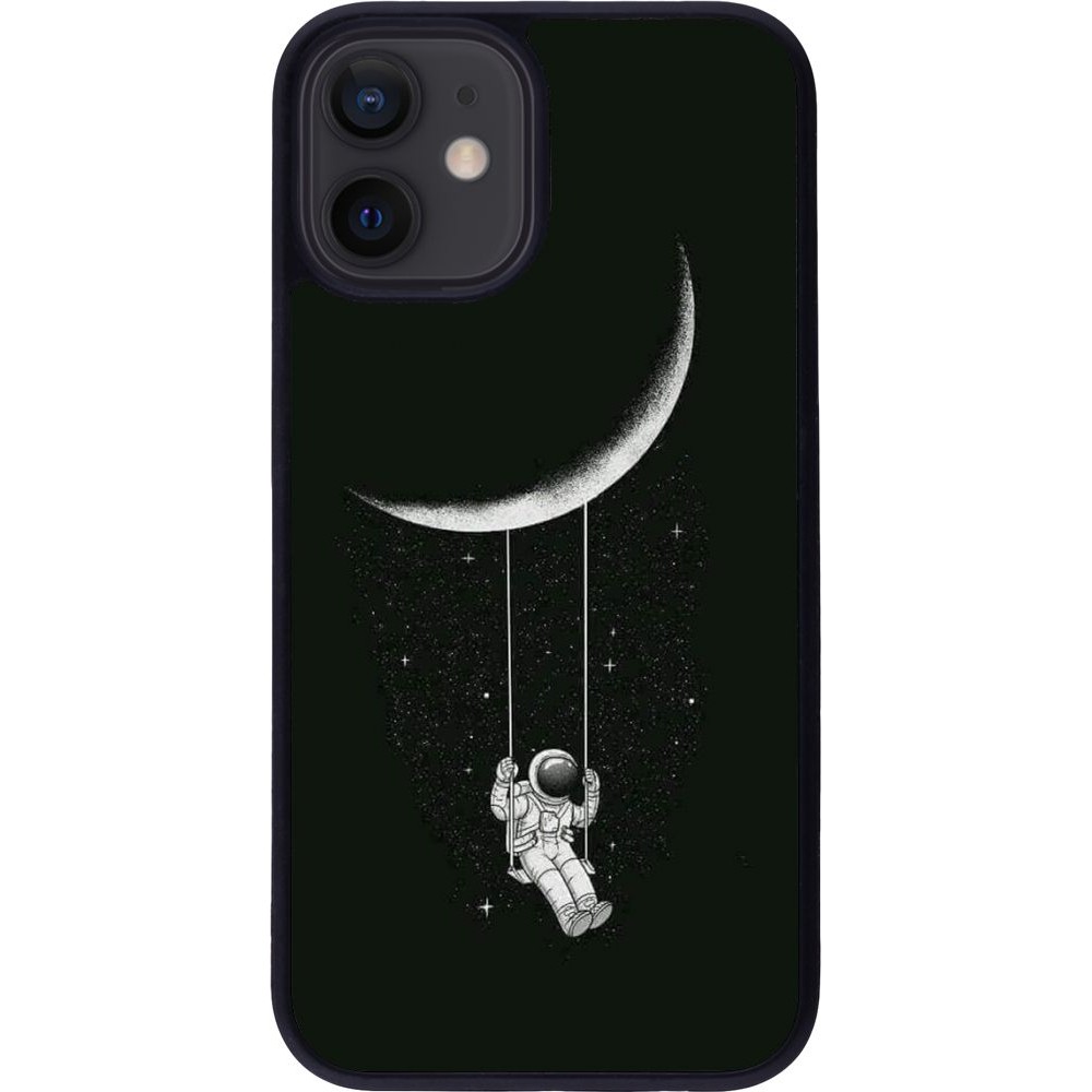 Coque iPhone 12 mini - Silicone rigide noir Astro balançoire