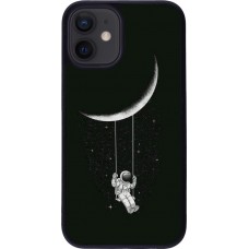 Coque iPhone 12 mini - Silicone rigide noir Astro balançoire