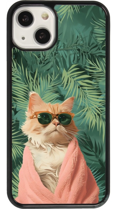 Coque iPhone 13 - Cat Summer Palms