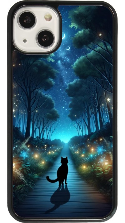 Coque iPhone 13 - Chat noir promenade