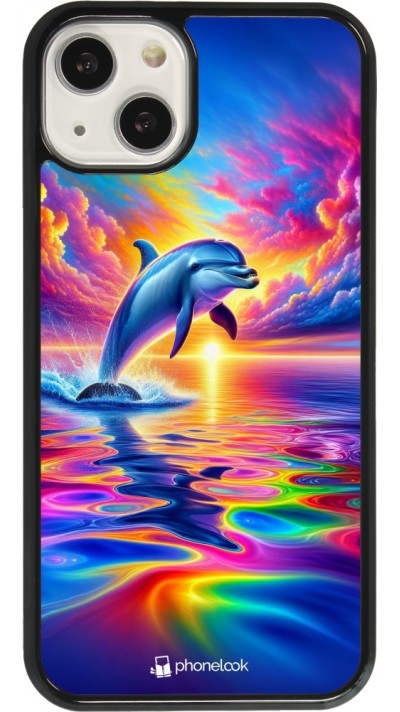 Coque iPhone 13 - Dauphin arc-en-ciel heureux