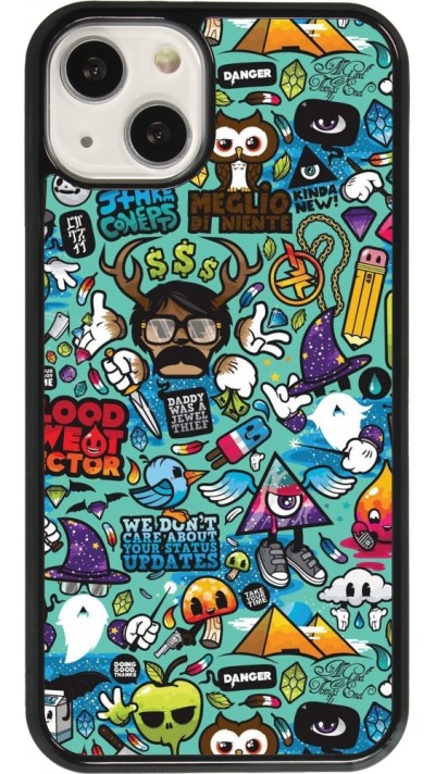 Coque iPhone 13 - Mixed Cartoons Turquoise