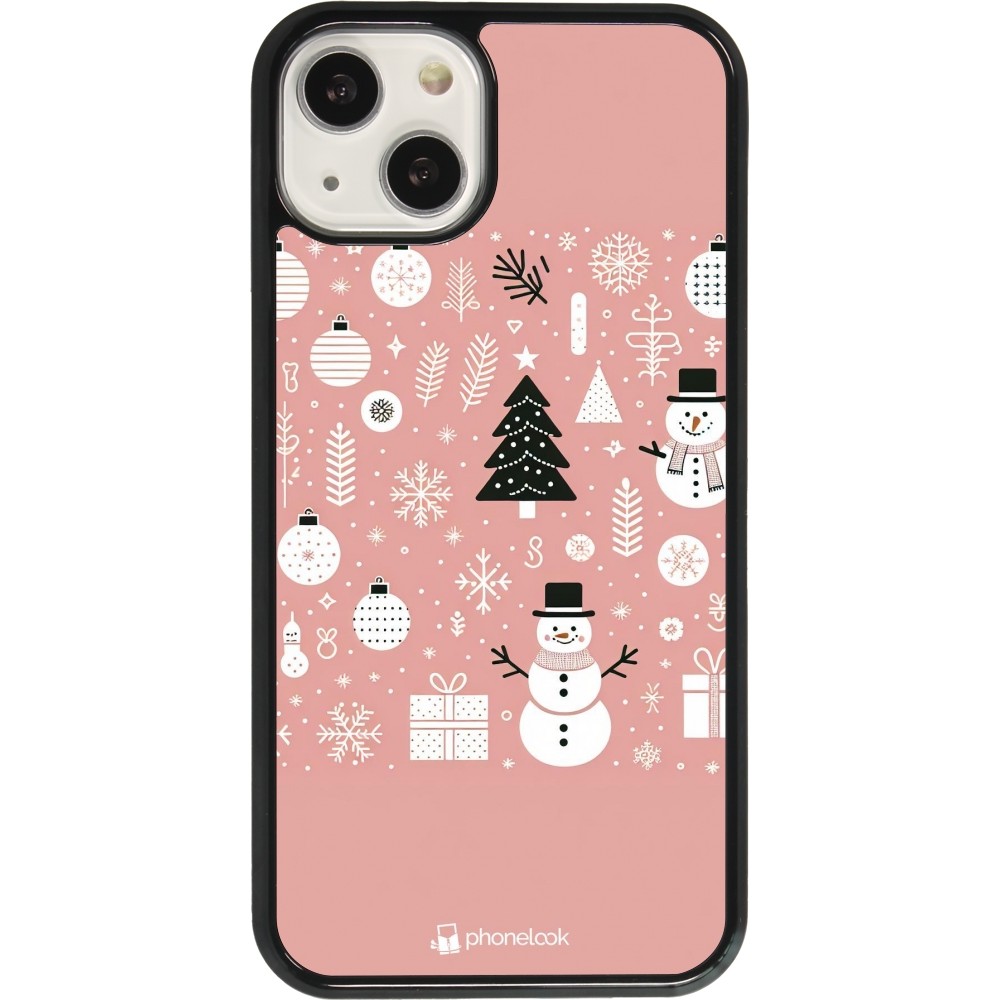 Coque iPhone 13 - Noël 2024 Rose Snowman Christmas