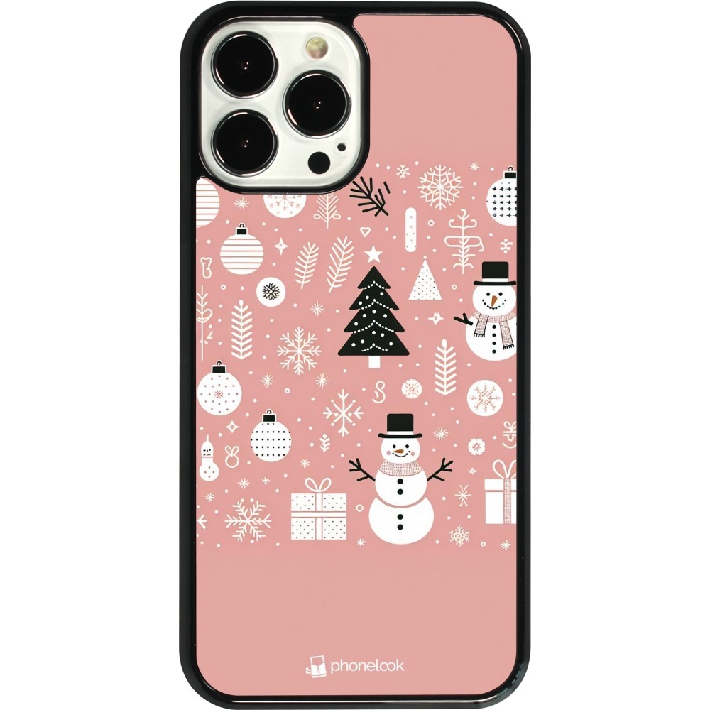 Coque iPhone 13 Pro Max - Noël 2024 Rose Snowman Christmas