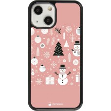 Coque iPhone 13 mini - Noël 2024 Rose Snowman Christmas