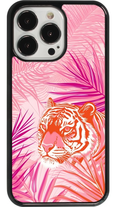 Coque iPhone 13 Pro - Tigre palmiers roses