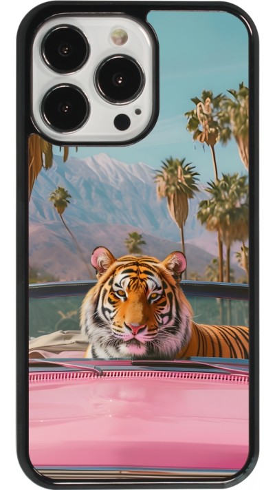 Coque iPhone 13 Pro - Tigre voiture rose