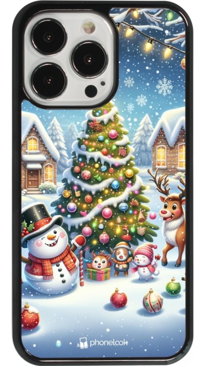 Coque iPhone 13 Pro - Noël 2023 bonhomme de neige et sapin