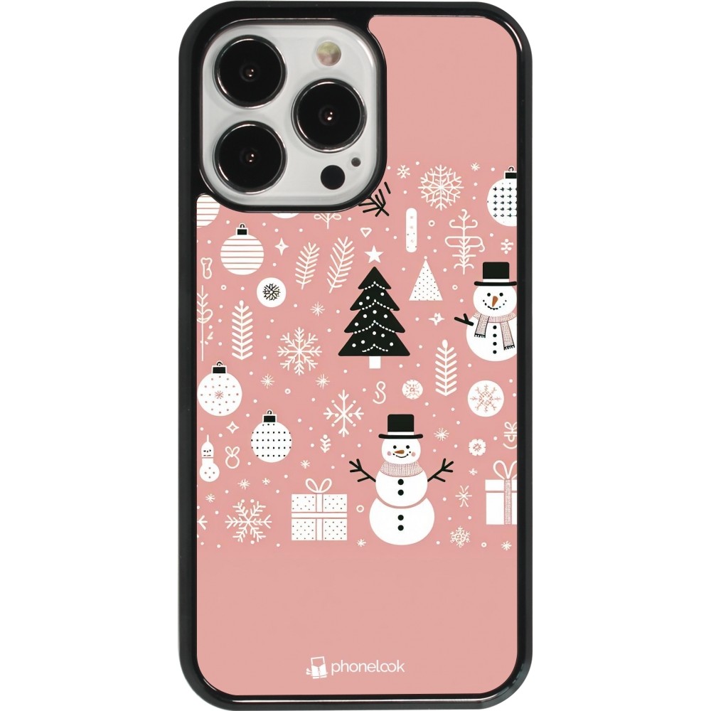 Coque iPhone 13 Pro - Noël 2024 Rose Snowman Christmas