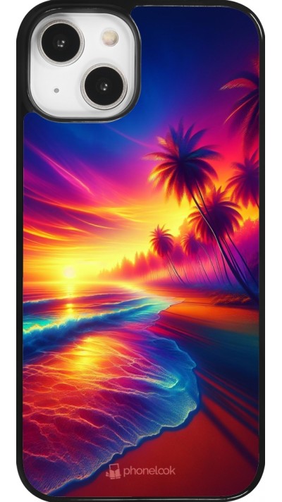 Coque iPhone 14 - Plage coucher soleil flashy