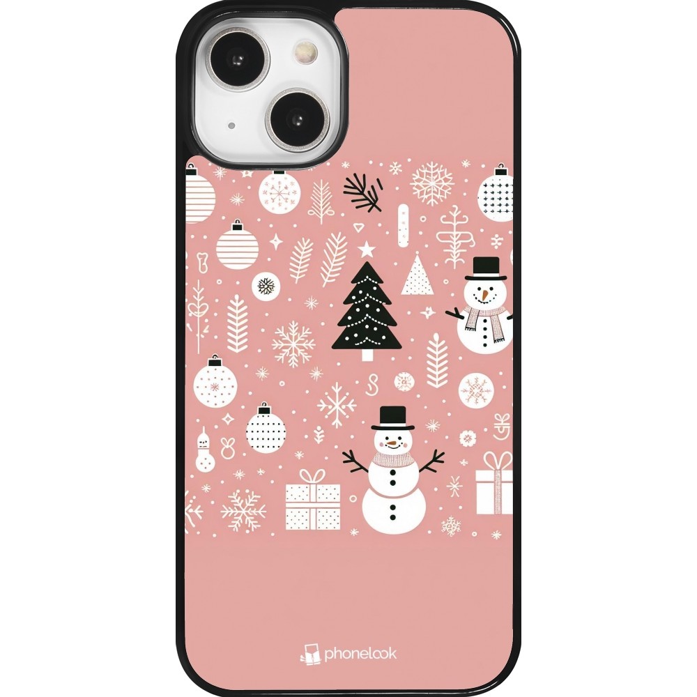 Coque iPhone 14 - Noël 2024 Rose Snowman Christmas