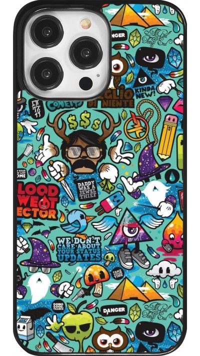 Coque iPhone 14 Pro Max - Mixed Cartoons Turquoise