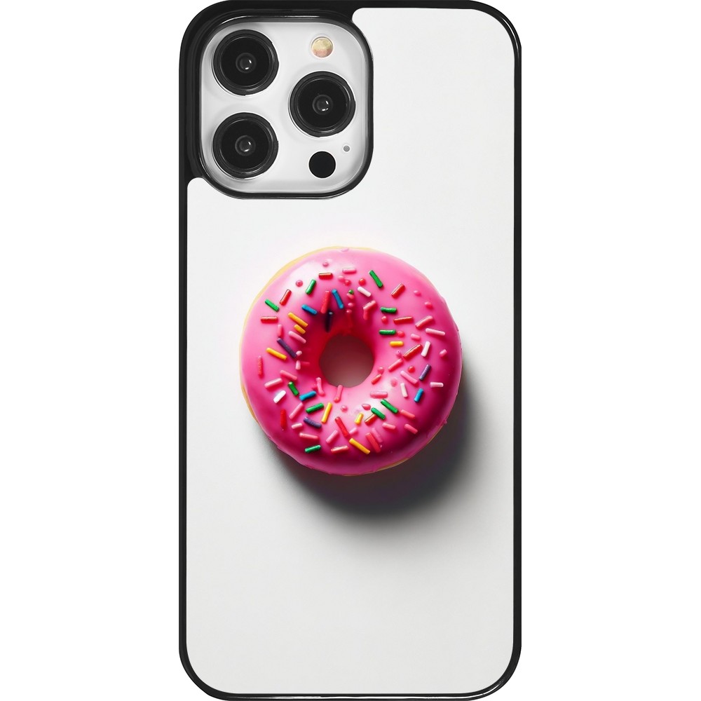 Coque iPhone 14 Pro Max - Weißer Hintergrund, pinker Donut