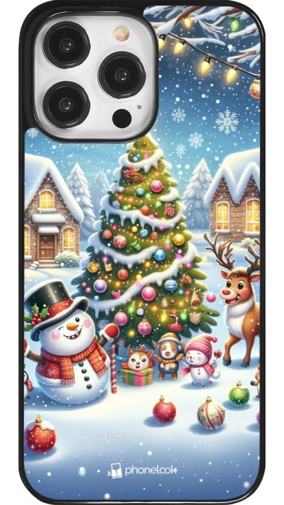 Coque iPhone 14 Pro Max - Noël 2023 bonhomme de neige et sapin