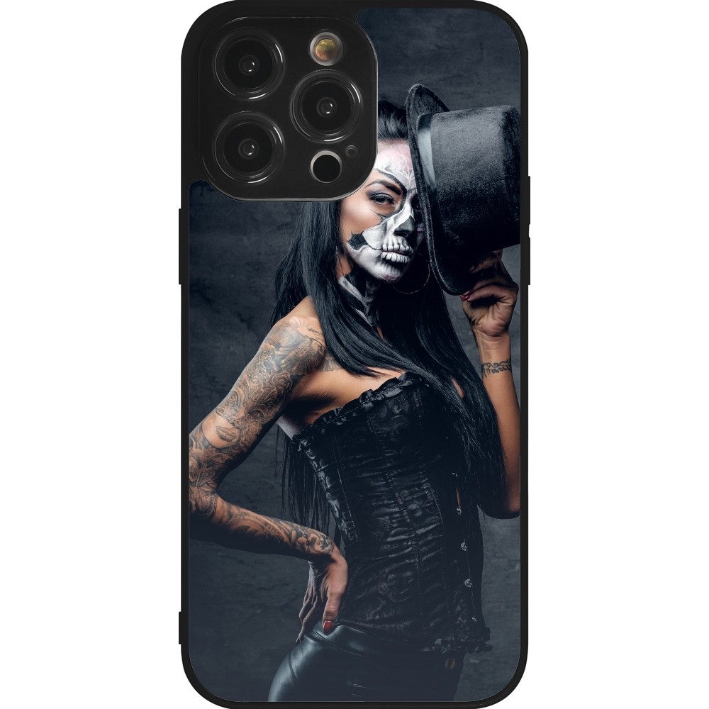 Coque iPhone 14 Pro Max - Silicone rigide noir Halloween 22 Tattooed Girl