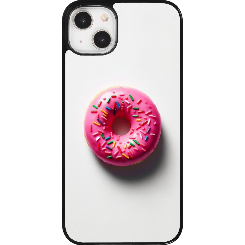 Coque iPhone 14 Plus - Weißer Hintergrund, pinker Donut