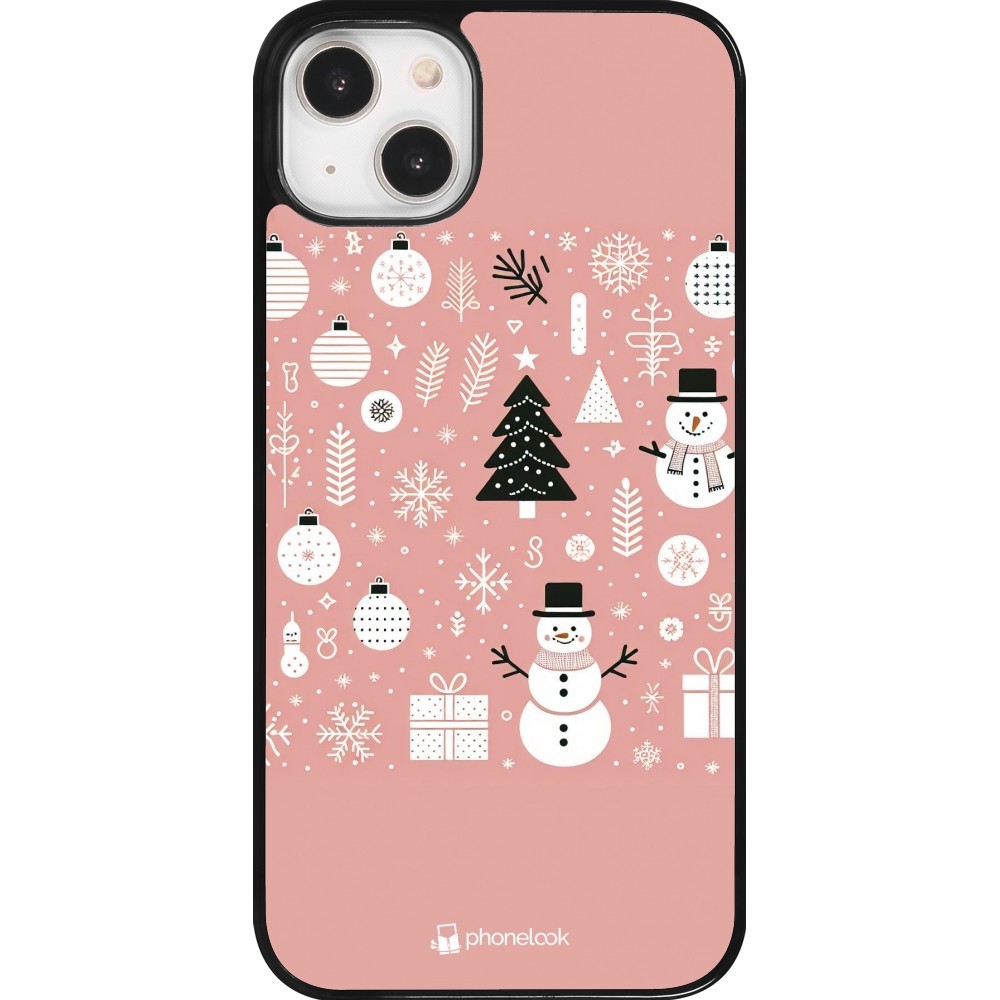 Coque iPhone 14 Plus - Noël 2024 Rose Snowman Christmas