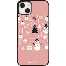 Coque iPhone 14 Plus - Noël 2024 Rose Snowman Christmas