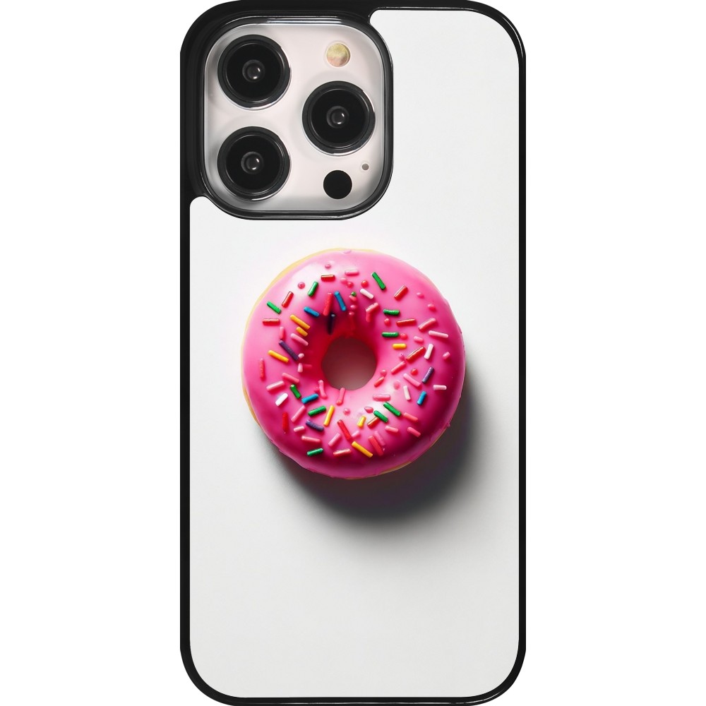 Coque iPhone 14 Pro - Weißer Hintergrund, pinker Donut