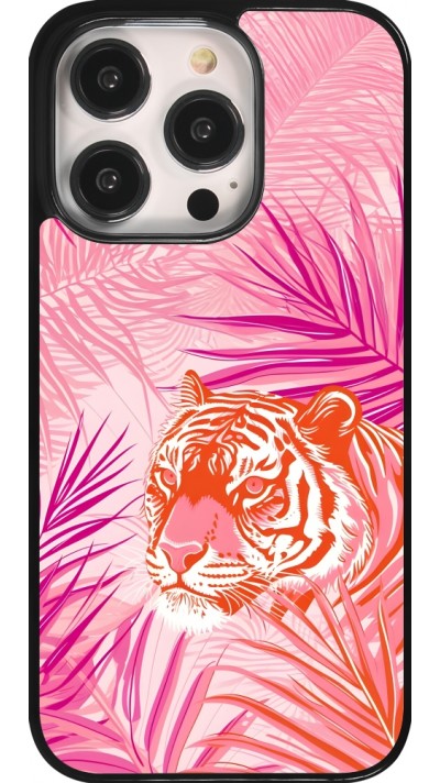 Coque iPhone 14 Pro - Tigre palmiers roses