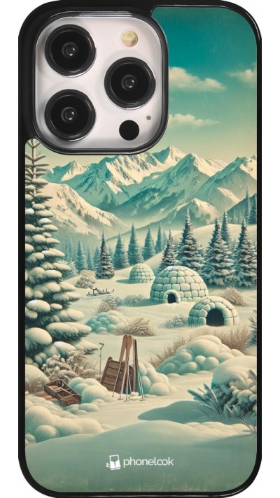 Coque iPhone 14 Pro - Vintage Snowy Mountain Igloo