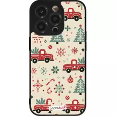 Coque iPhone 14 Pro - Silicone rigide noir Noël 2024 Camion Sapin