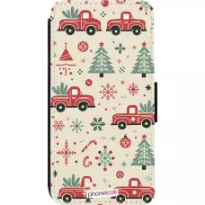 Coque iPhone 14 Pro - Wallet noir Noël 2024 Camion Sapin