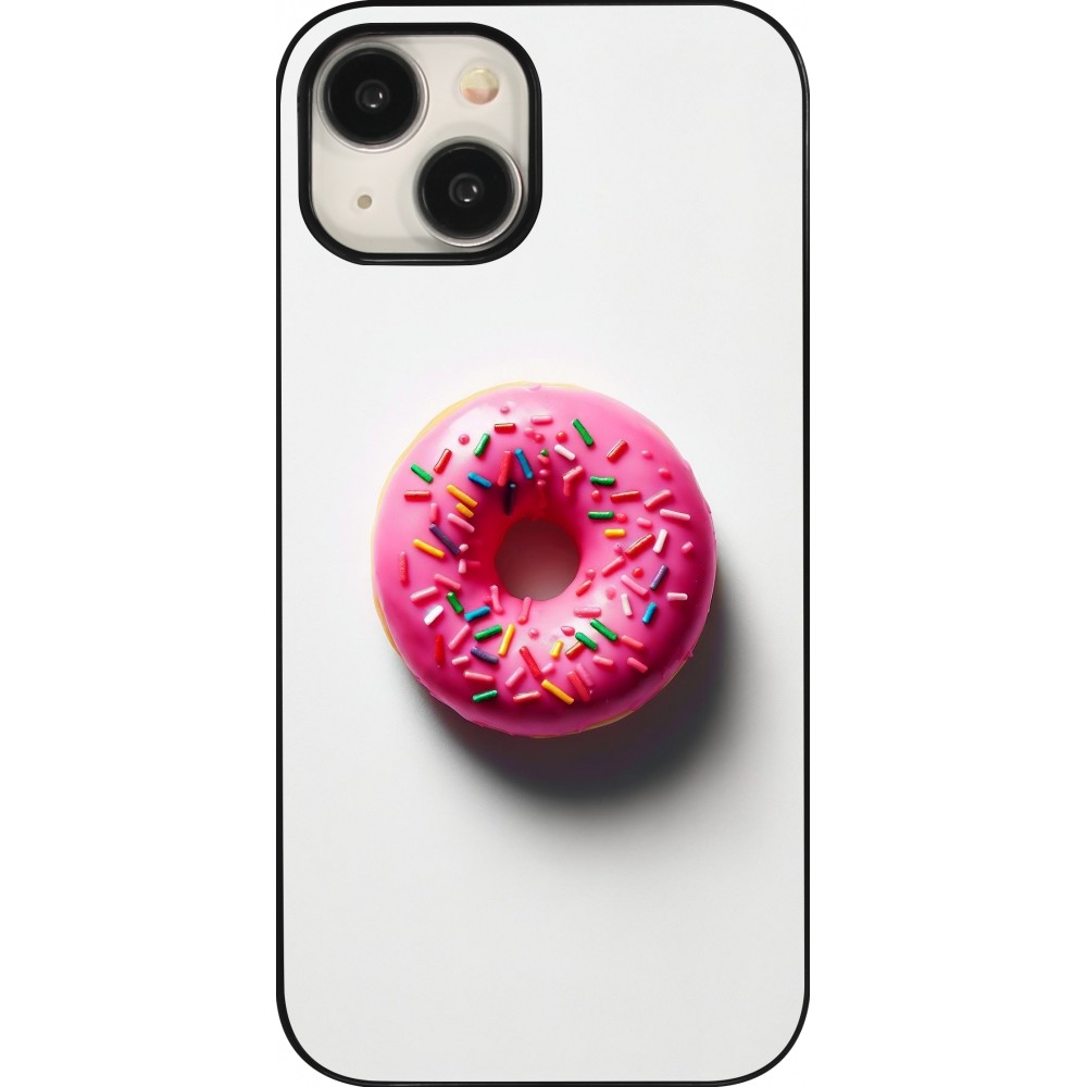 Coque iPhone 15 - Weißer Hintergrund, pinker Donut