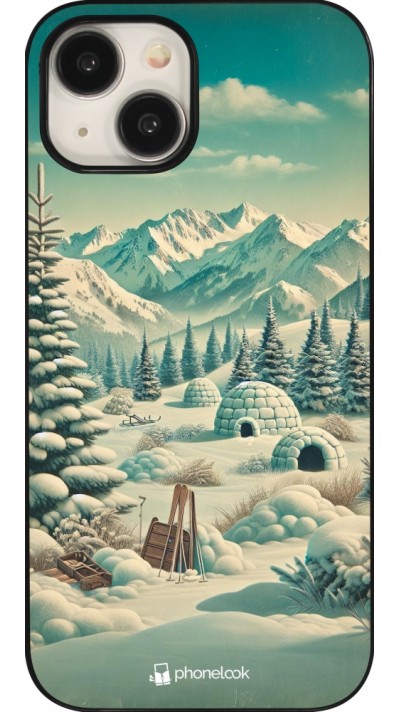 Coque iPhone 15 - Vintage Snowy Mountain Igloo