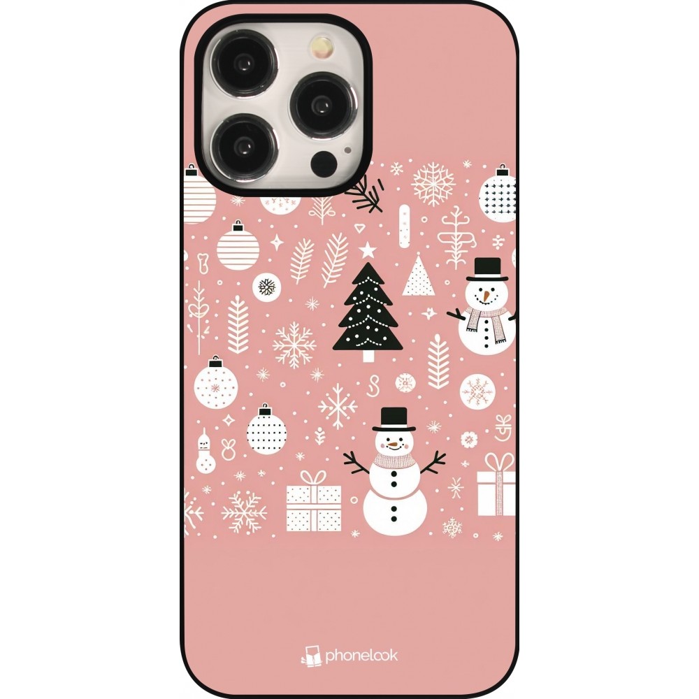 Coque iPhone 15 Pro Max - Noël 2024 Rose Snowman Christmas