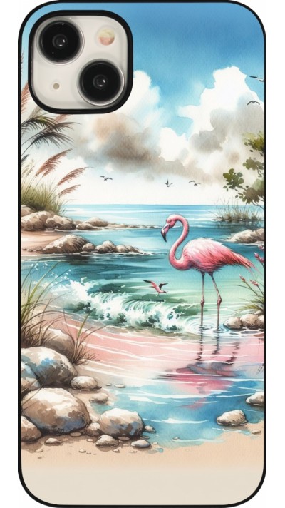 Coque iPhone 15 Plus - Flamant rose aquarelle