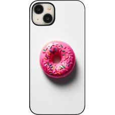 Coque iPhone 15 Plus - Weißer Hintergrund, pinker Donut