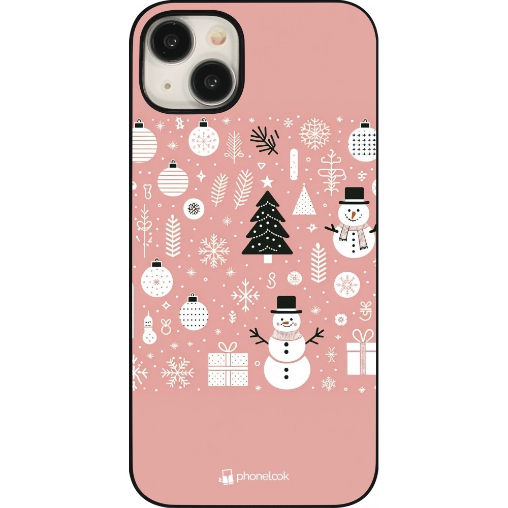 Coque iPhone 15 Plus - Noël 2024 Rose Snowman Christmas