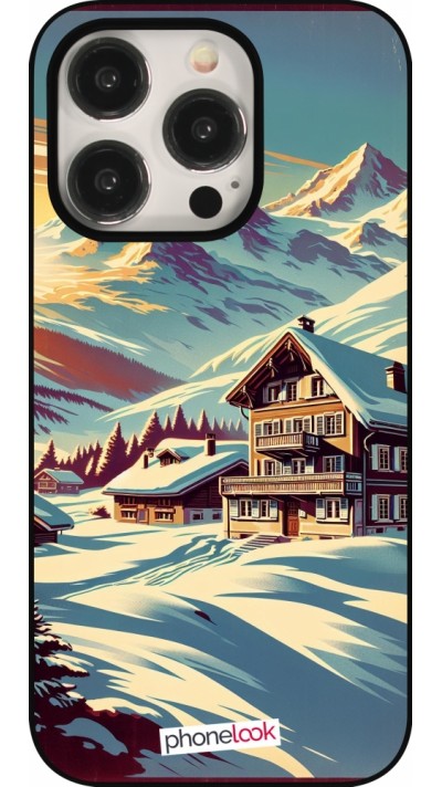 Coque iPhone 15 Pro - Chalet montagne enneigée