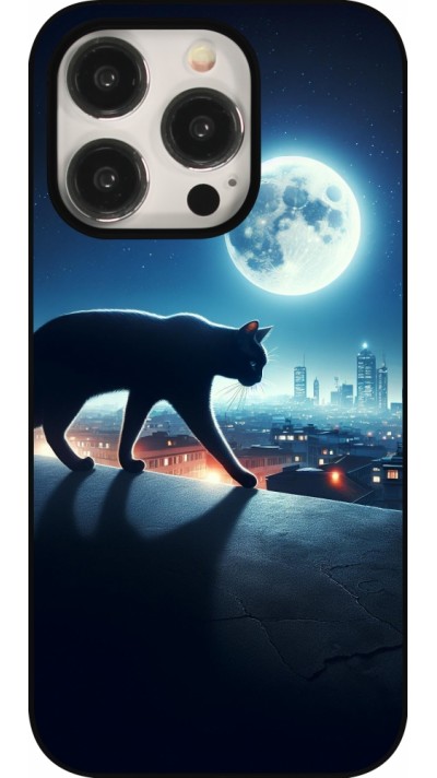 Coque iPhone 15 Pro - Chat noir sous la pleine lune