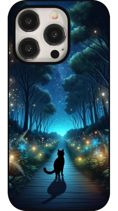 Coque iPhone 15 Pro - Chat noir promenade