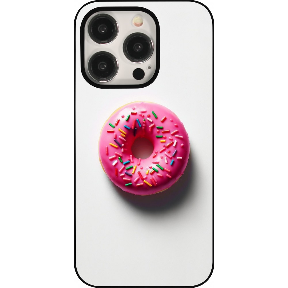 Coque iPhone 15 Pro - Weißer Hintergrund, pinker Donut