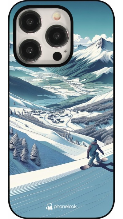 Coque iPhone 15 Pro - Snowboarder Montagne